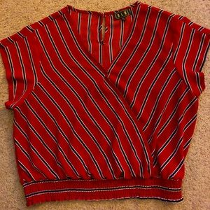 Red Striped V-Neck Blouse